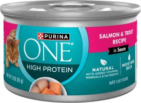 Purina ONE Natural, High Protein Cat Food, Salmon and Trout Recipe in Sauce - (Pack of 24) 3 oz. Pull-Top Cans