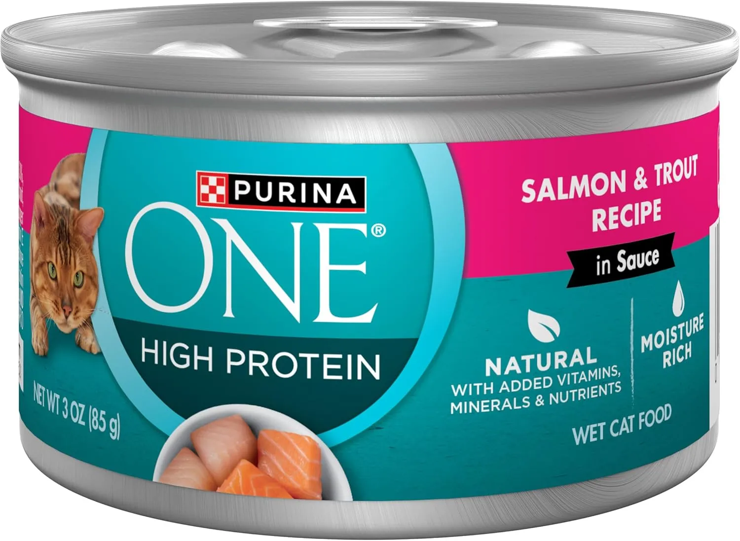 Purina ONE Natural, High Protein Cat Food, Salmon and Trout Recipe in Sauce - (Pack of 24) 3 oz. Pull-Top Cans