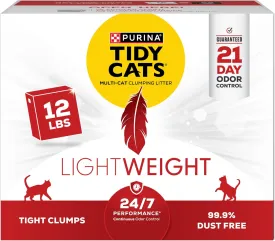 Purina Tidy Cats Lightweight, Low Dust, Clumping Cat Litter Odor Control 24/7 Performance Multi Cat Litter - 12 lb. Box