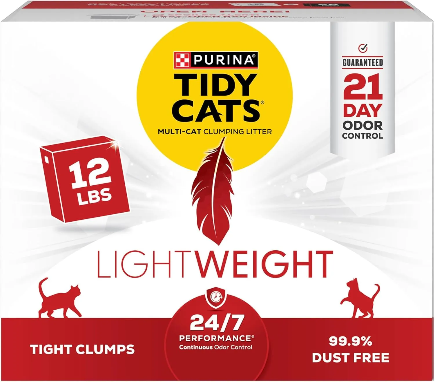 Purina Tidy Cats Lightweight, Low Dust, Clumping Cat Litter Odor Control 24/7 Performance Multi Cat Litter - 12 lb. Box