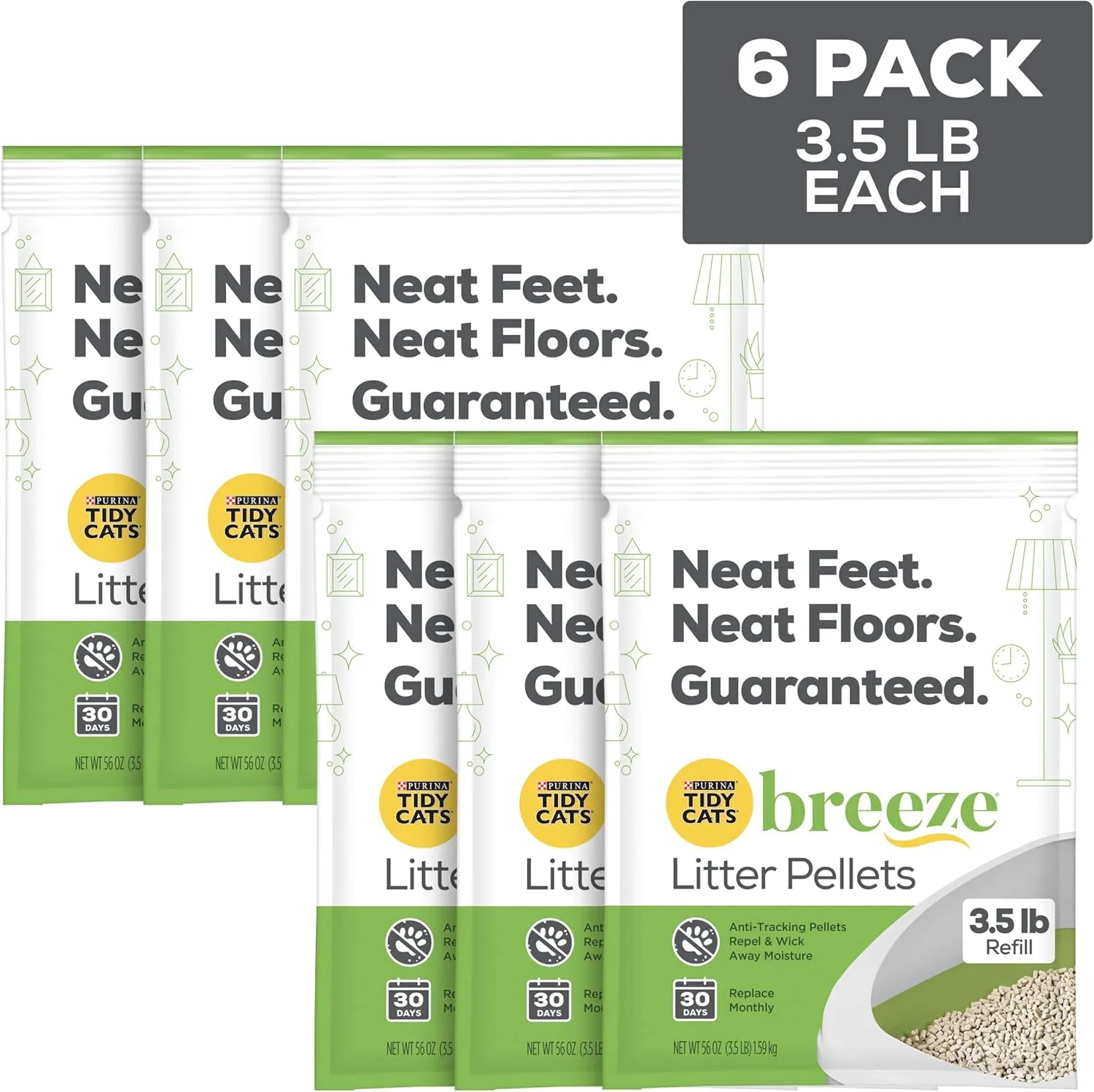 Purina Tidy Cats Litter Pellets, Breeze Refill Litter Pellets in Recyclable Box - (6) 3.5 lb. Bags