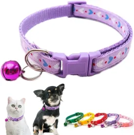 Purple Cat Collar with Bell, XS Dog Collars Girl Cute Soft Adjustable Buckle for XXS XSmall Extra Small Tiny Little Puppies Dogs Pet Female Male Boy Kitten Yorkie Chihuahua X-Small