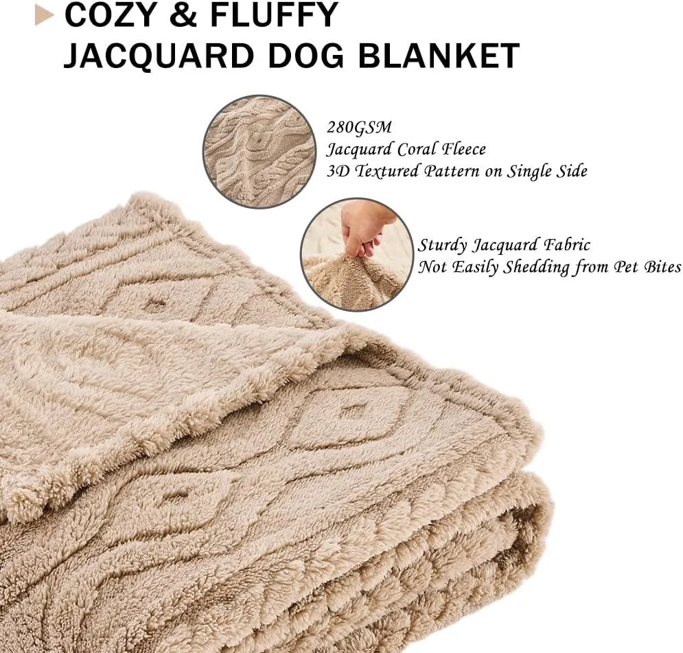 Qeils Jacquard Dog Blankets for Small Dogs, Cozy Calming Blanket for Indoor Cats, 280GSM Coral Fleece Plush Fluffy Throw Blanket, Taupe Boho, 25x30IN