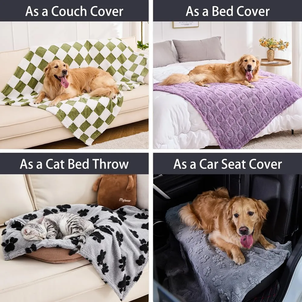Qeils Jacquard Dog Blankets for Small Dogs, Cozy Calming Blanket for Indoor Cats, 280GSM Coral Fleece Plush Fluffy Throw Blanket, Taupe Boho, 25x30IN
