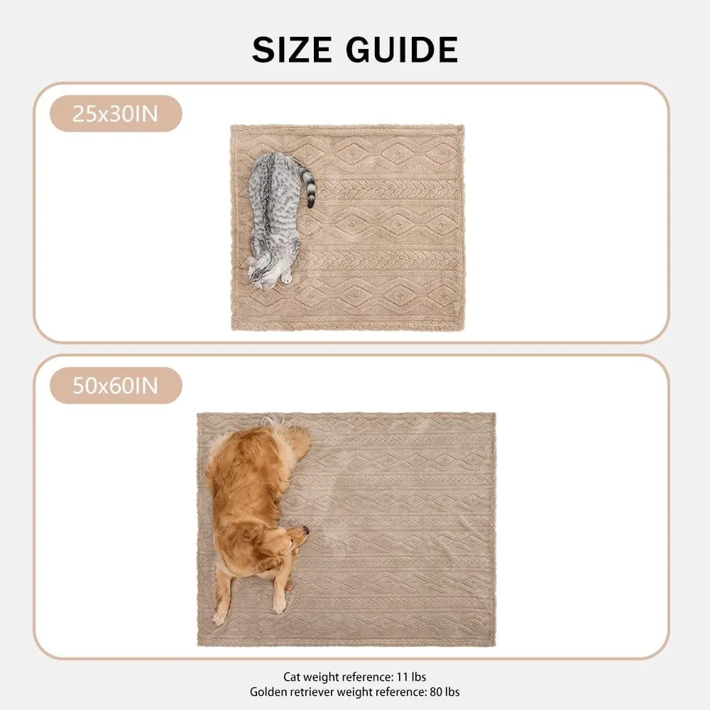 Qeils Jacquard Dog Blankets for Small Dogs, Cozy Calming Blanket for Indoor Cats, 280GSM Coral Fleece Plush Fluffy Throw Blanket, Taupe Boho, 25x30IN