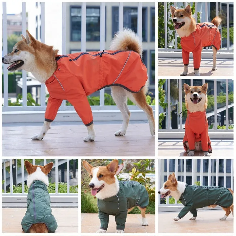 Reflective Pet Dog Raincoat Waterproof & Windproof Jacket With Adjustable Back Zipper