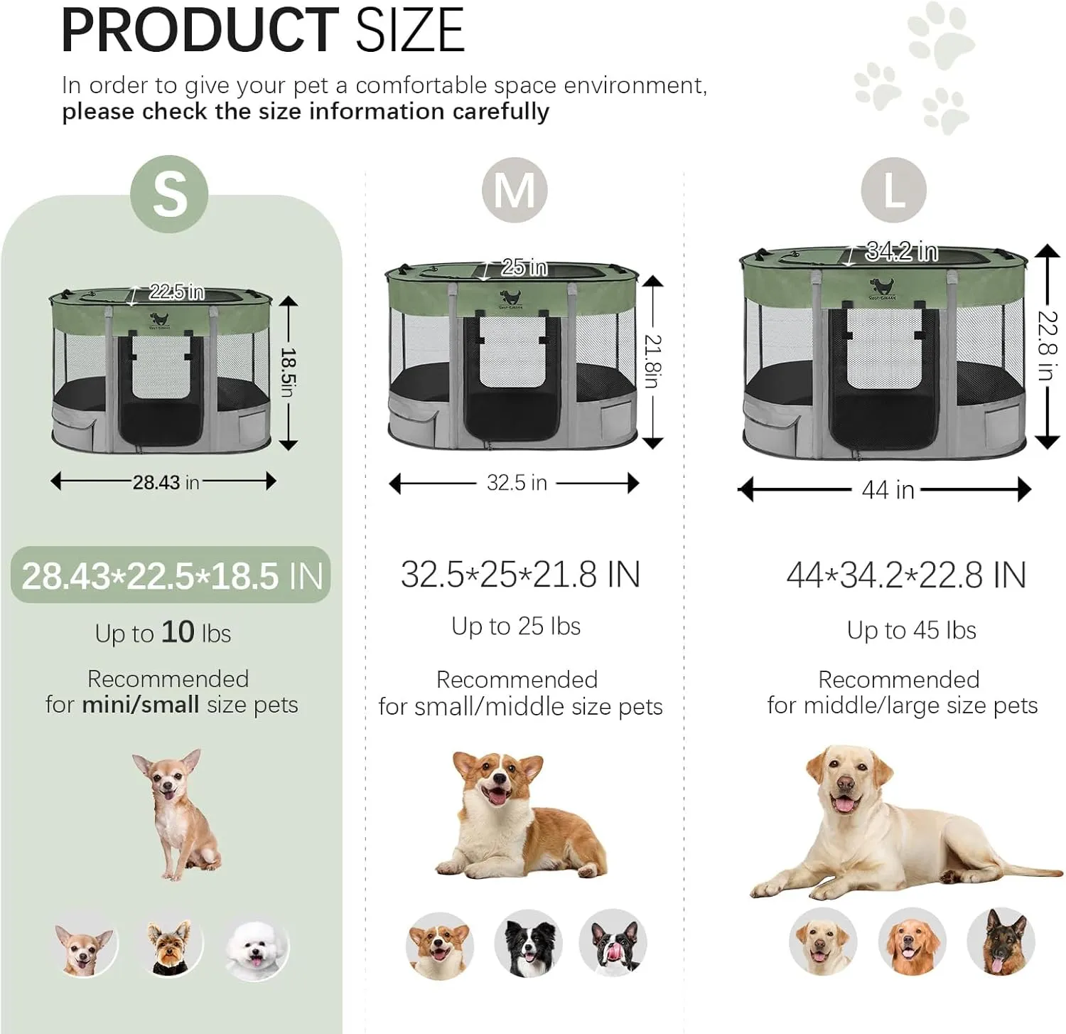 Rest-Eazzzy Dog Playpen, Foldable Kitten Playpen for Medium Dogs, Portable Pet Puppy Playpen with Removable Shade Cover, Indoor Outdoor Travel Camping Use for Small Pets with Carrying Case (S, Green)