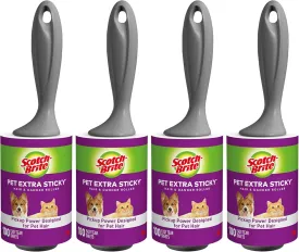 Scotch-Brite Pet Extra Sticky Hair Lint Roller, 4, 400 Sheets