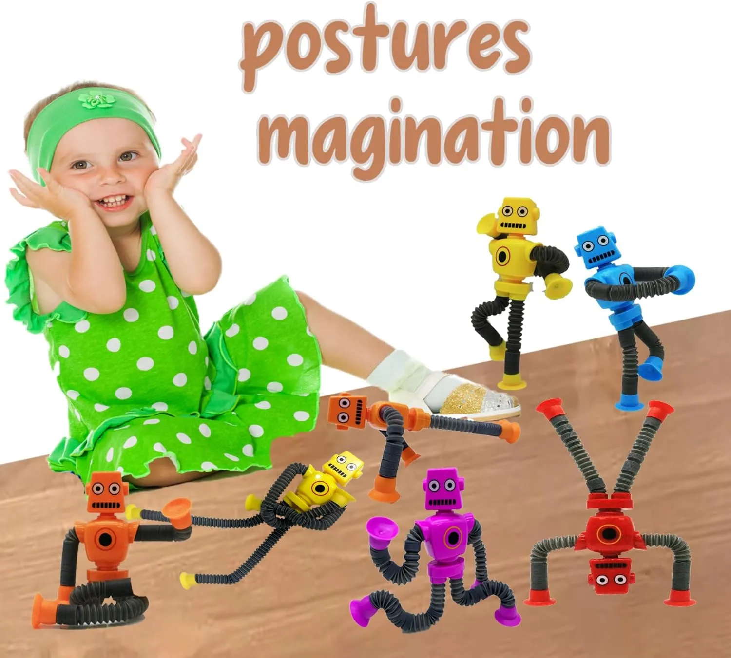 Shape Changing Robot Toy, Suction Cup Toys,Telescopic Pop Tubes Fidget Toys,Autism Sensory Toys for Kid Boys 6pcs