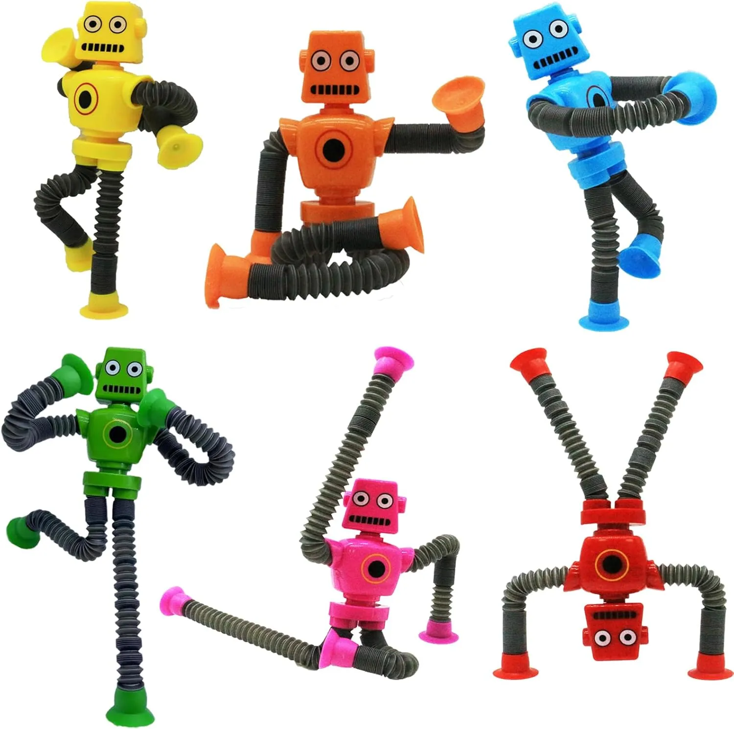 Shape Changing Robot Toy, Suction Cup Toys,Telescopic Pop Tubes Fidget Toys,Autism Sensory Toys for Kid Boys 6pcs