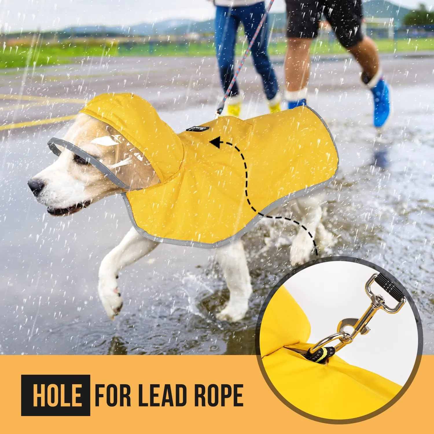 SlowTon Dog Raincoat, Adjustable Dog Rain Jacket Clear Hooded Double Layer, Waterproof Poncho with Reflective Strip Straps and Storage Pocket for Small Medium Large Dogs(XS)