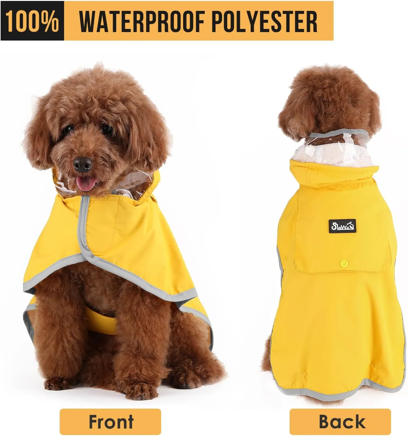 SlowTon Dog Raincoat, Adjustable Dog Rain Jacket Clear Hooded Double Layer, Waterproof Poncho with Reflective Strip Straps and Storage Pocket for Small Medium Large Dogs(XS)