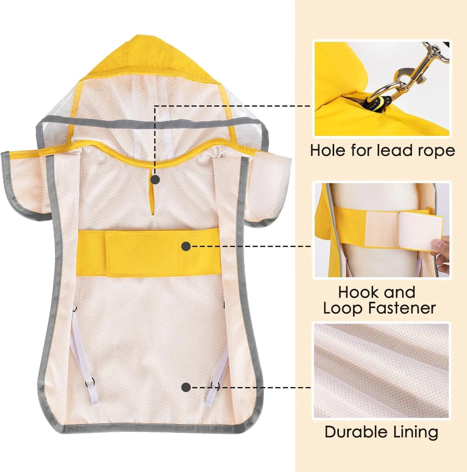SlowTon Dog Raincoat, Adjustable Dog Rain Jacket Clear Hooded Double Layer, Waterproof Poncho with Reflective Strip Straps and Storage Pocket for Small Medium Large Dogs(XS)
