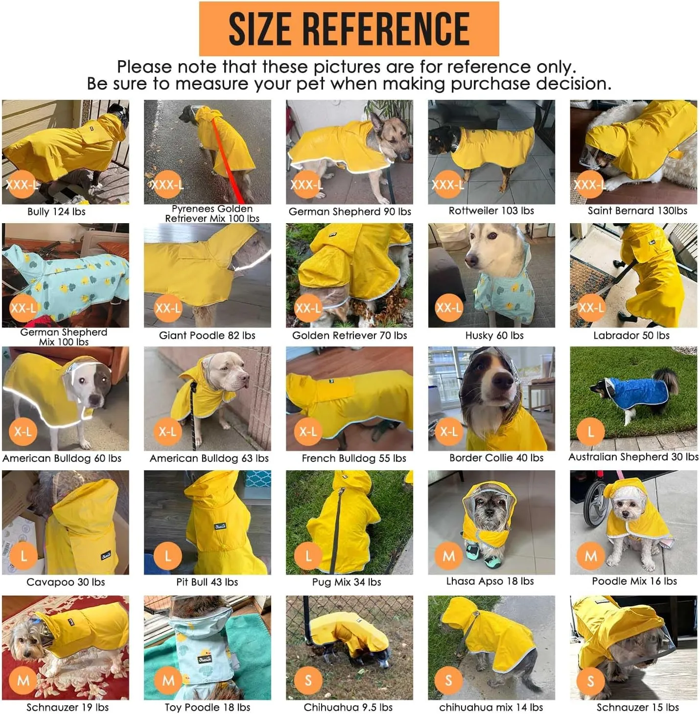 SlowTon Raincoat, Adjustable Dog Jacket with Clear Hood, Double Layer, Waterproof Dog Poncho, Reflective & Storage, S, M, L Puppies(M)