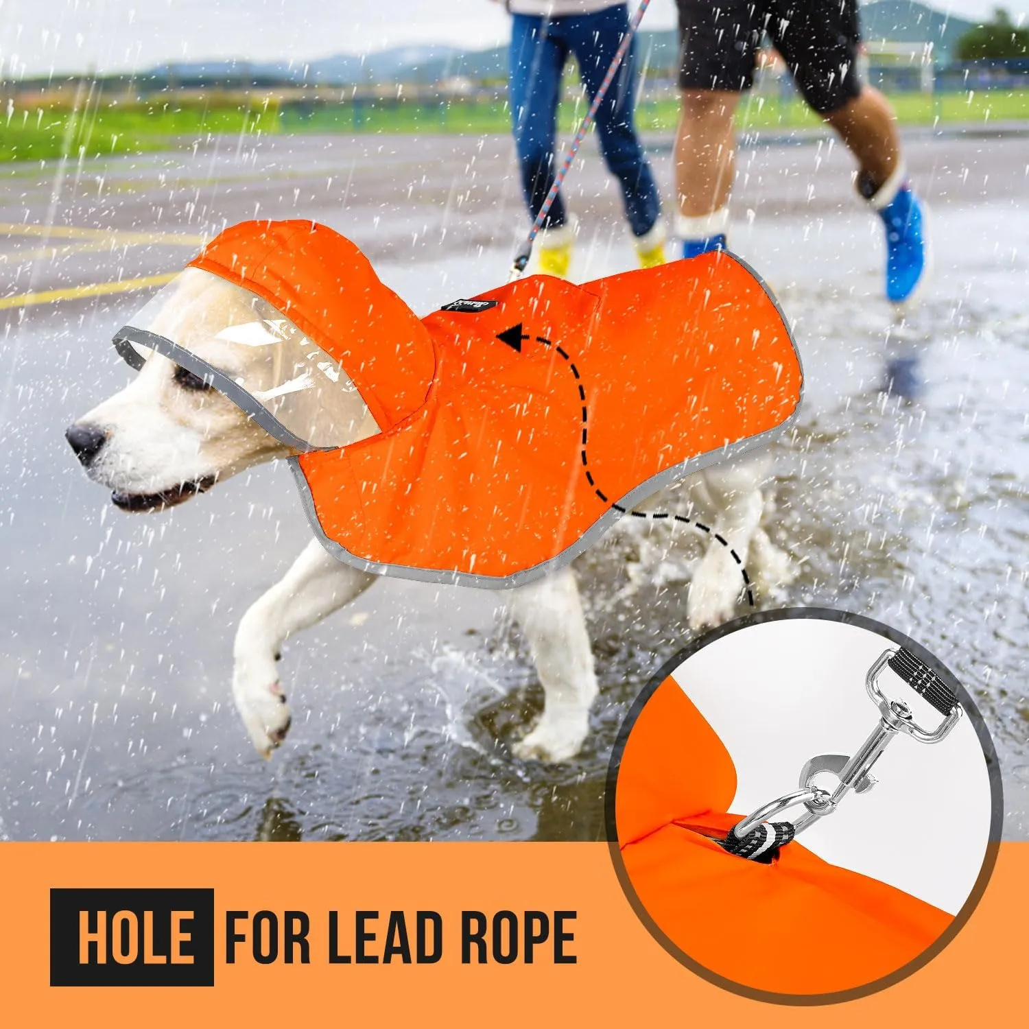 SlowTon Raincoat, Adjustable Dog Jacket with Clear Hood, Double Layer, Waterproof Dog Poncho, Reflective & Storage, S, M, L Puppies(M)