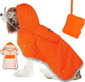 SlowTon Raincoat, Adjustable Dog Jacket with Clear Hood, Double Layer, Waterproof Dog Poncho, Reflective & Storage, S, M, L Puppies(M)
