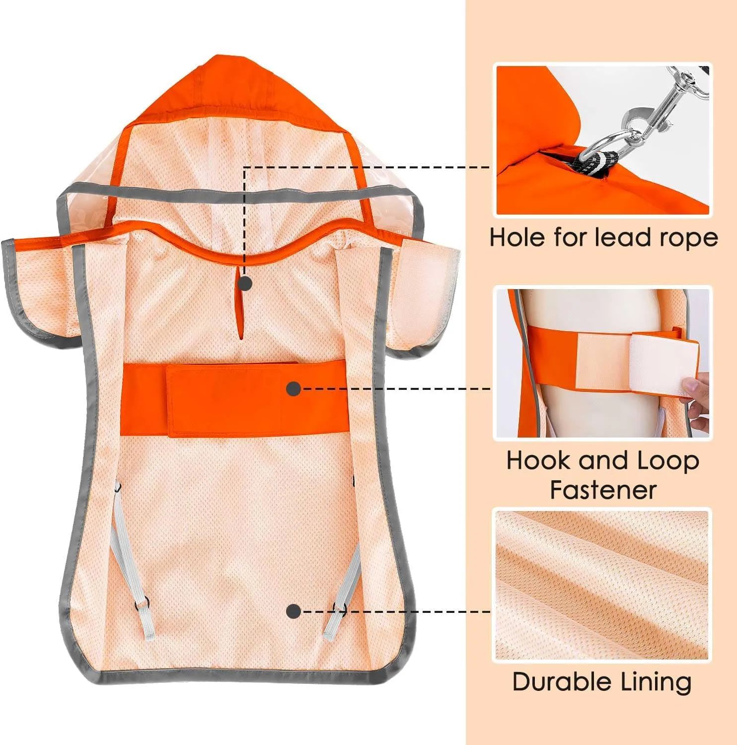 SlowTon Raincoat, Adjustable Dog Jacket with Clear Hood, Double Layer, Waterproof Dog Poncho, Reflective & Storage, S, M, L Puppies(M)