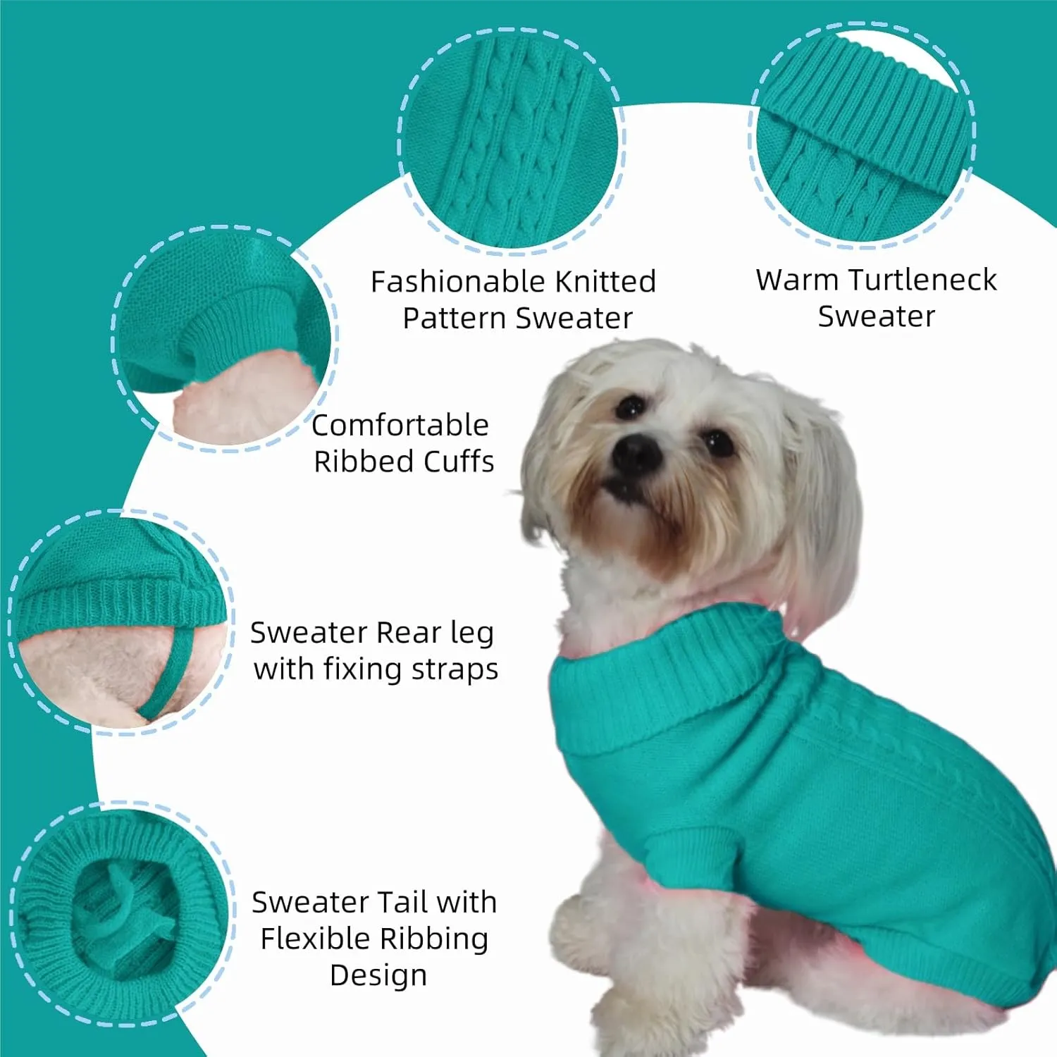 Small Dog Sweater with Hind Leg Straps & Knit Turtleneck, Winter Warm Dog Clothes for Small Dogs and Cats, Pet Sweater for Bulldog, Chihuahua, Yorkie, Pug, Kitten (Blue Dog Sweater,XS)