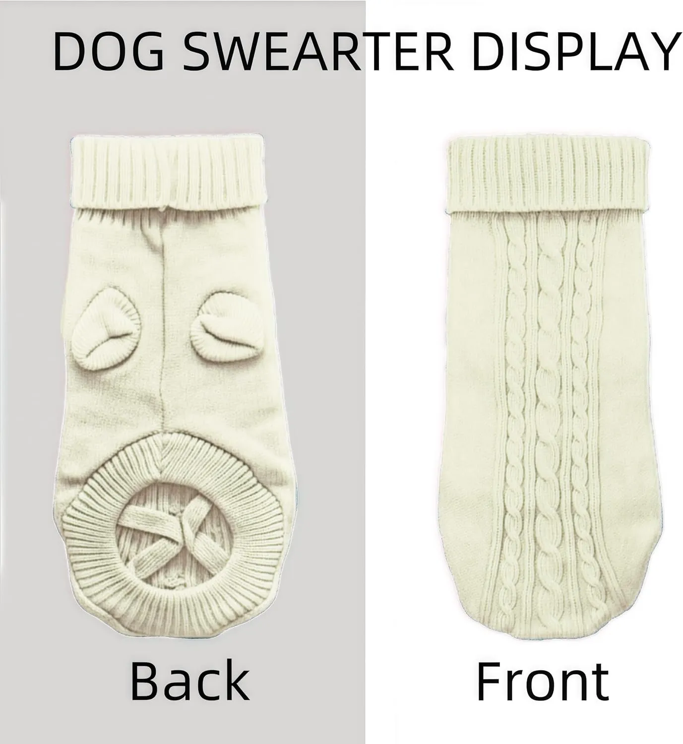 Small Dog Sweater with Hind Leg Straps & Knit Turtleneck, Winter Warm Dog Clothes for Small Dogs and Cats, Pet Sweater for Bulldog, Chihuahua, Yorkie, Pug, Kitten (White Dog Sweater, XS)