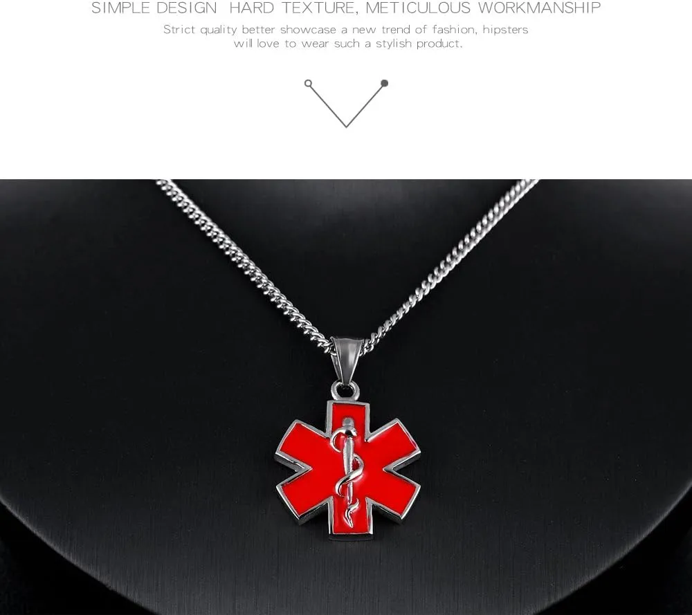 TEMICO Stainless Steel Medical Alert EMT Charm Emergency Medical Technician Star of Life Pendant Necklace