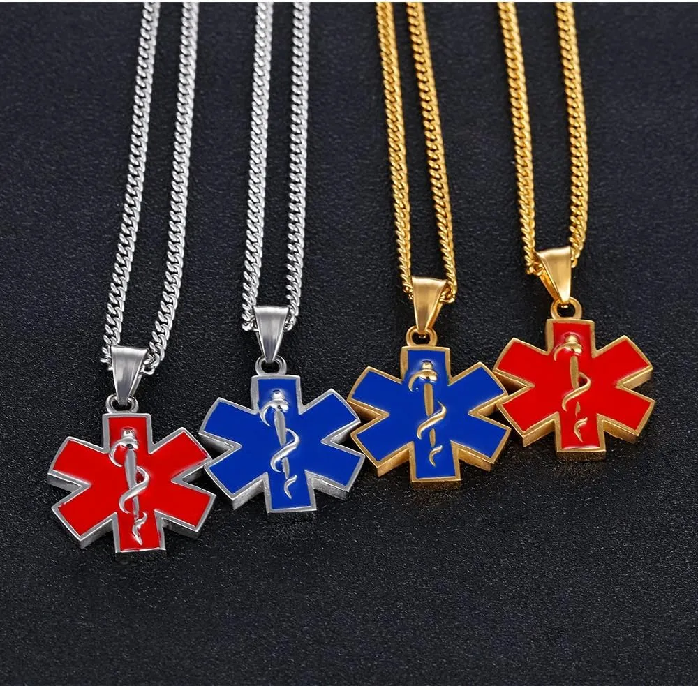 TEMICO Stainless Steel Medical Alert EMT Charm Emergency Medical Technician Star of Life Pendant Necklace