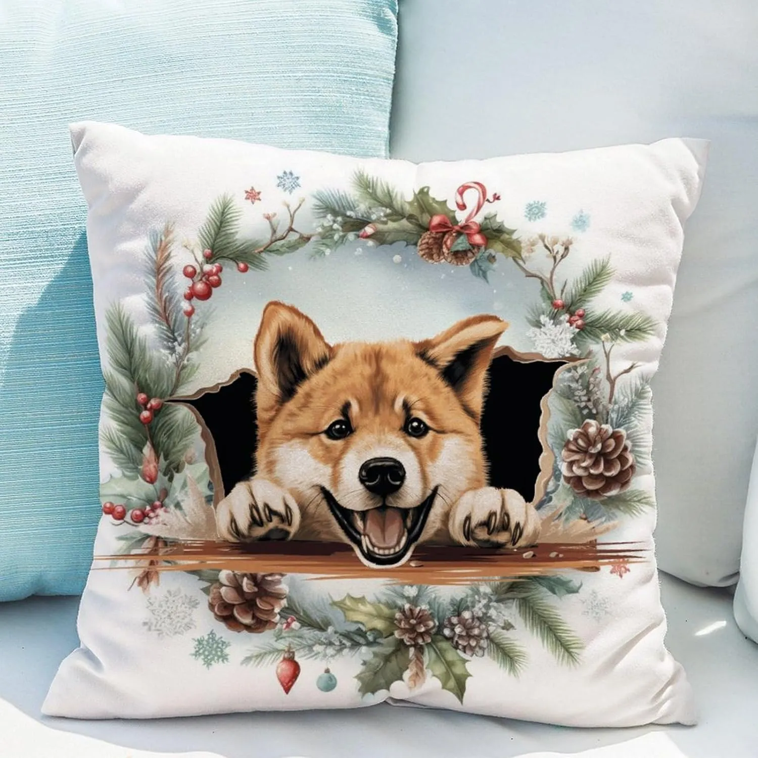 Throw Pillow Covers Akita Cushion Cover Akita Peeking Dog in Crack Toss Pillows Dog Mom Gift Pillow Covers for Home Sofa 26x26in New Home Housewarming Gift