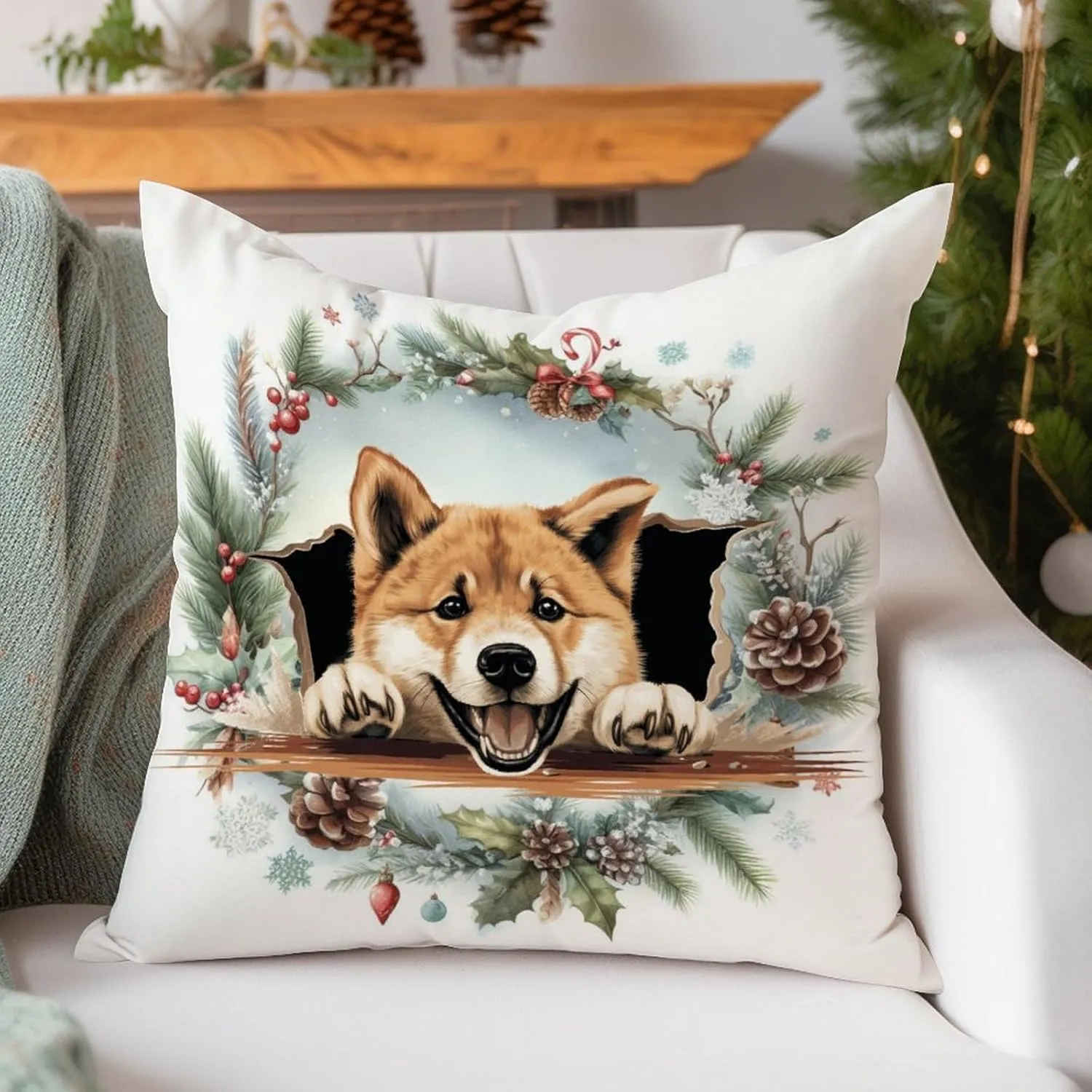 Throw Pillow Covers Akita Cushion Cover Akita Peeking Dog in Crack Toss Pillows Dog Mom Gift Pillow Covers for Home Sofa 26x26in New Home Housewarming Gift
