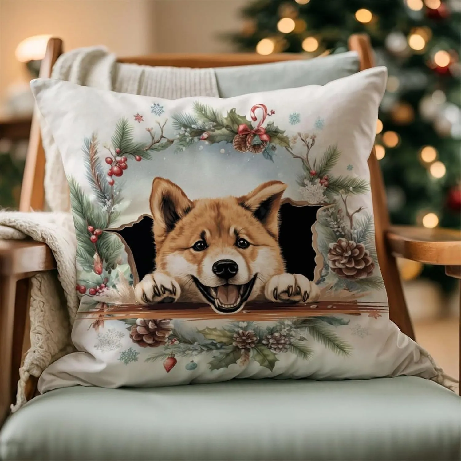 Throw Pillow Covers Akita Cushion Cover Akita Peeking Dog in Crack Toss Pillows Dog Mom Gift Pillow Covers for Home Sofa 26x26in New Home Housewarming Gift