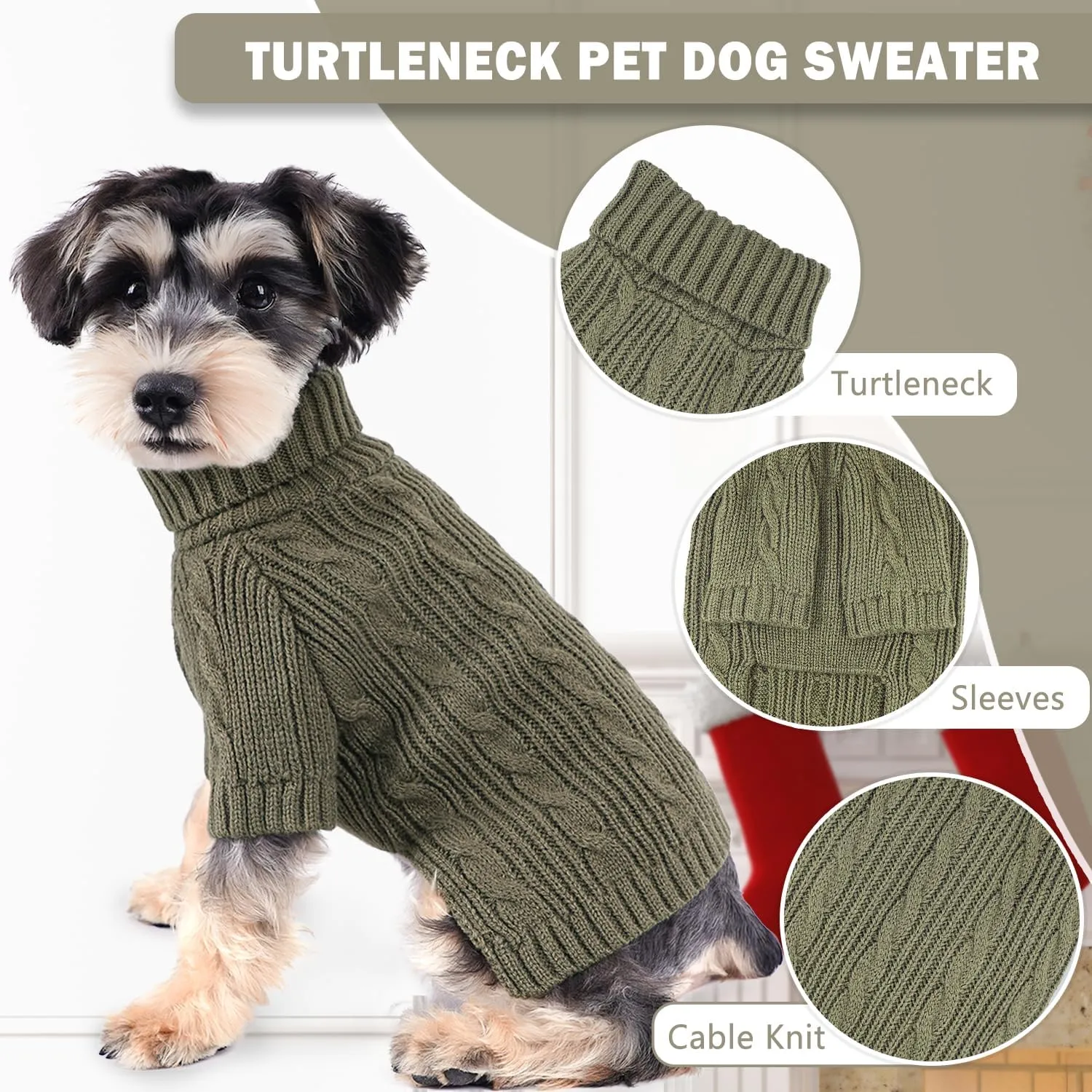 Turtleneck Dog Sweaters Dog Clothes for Small Dogs Dog Knitted Warm Sweater Puppy Cold Weather Clothes Small Dog Pullover Sweater Fall Winter Doggie Outfits Cat Apparel (Green, Medium)
