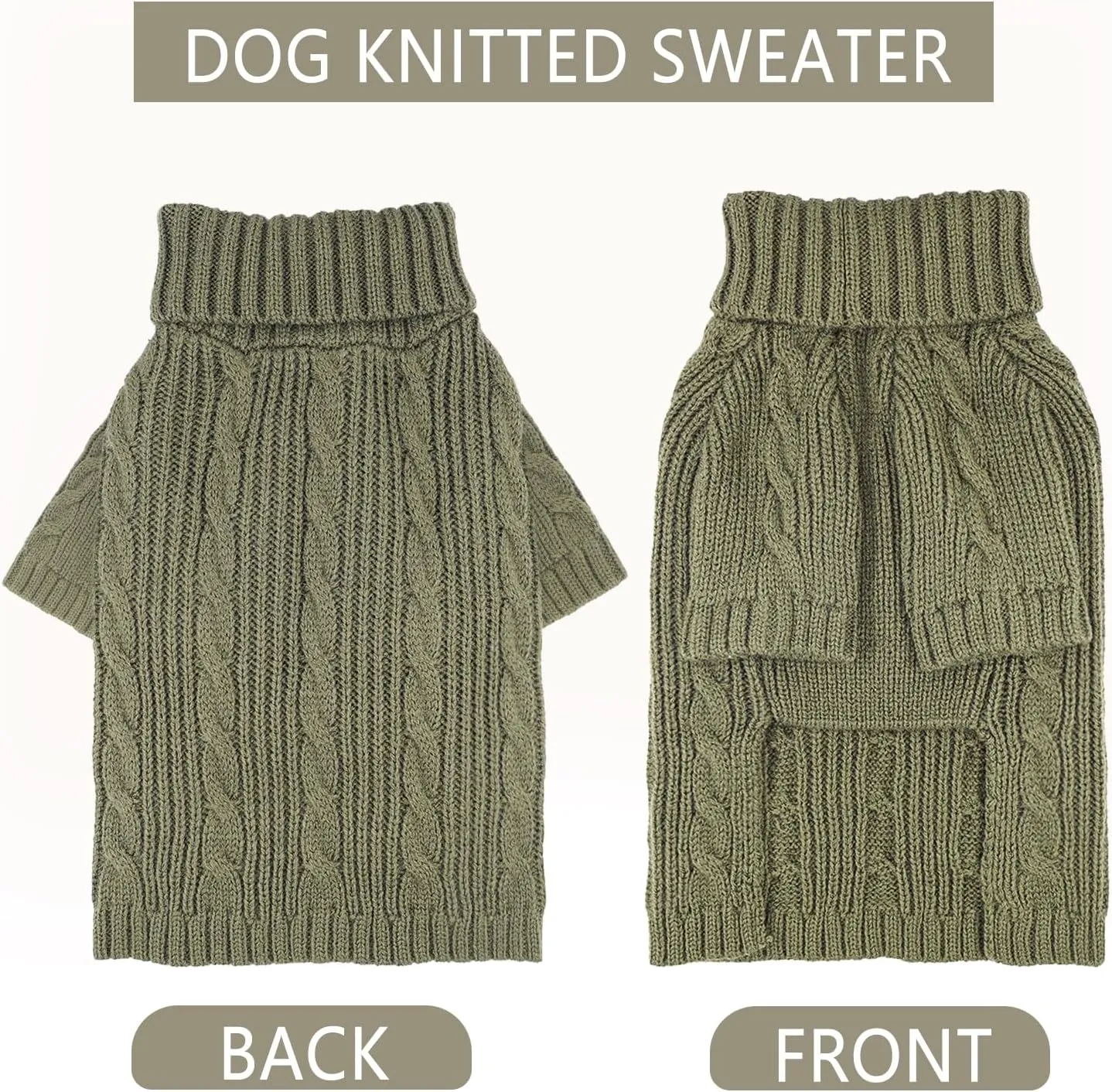 Turtleneck Dog Sweaters Dog Clothes for Small Dogs Dog Knitted Warm Sweater Puppy Cold Weather Clothes Small Dog Pullover Sweater Fall Winter Doggie Outfits Cat Apparel (Green, Medium)