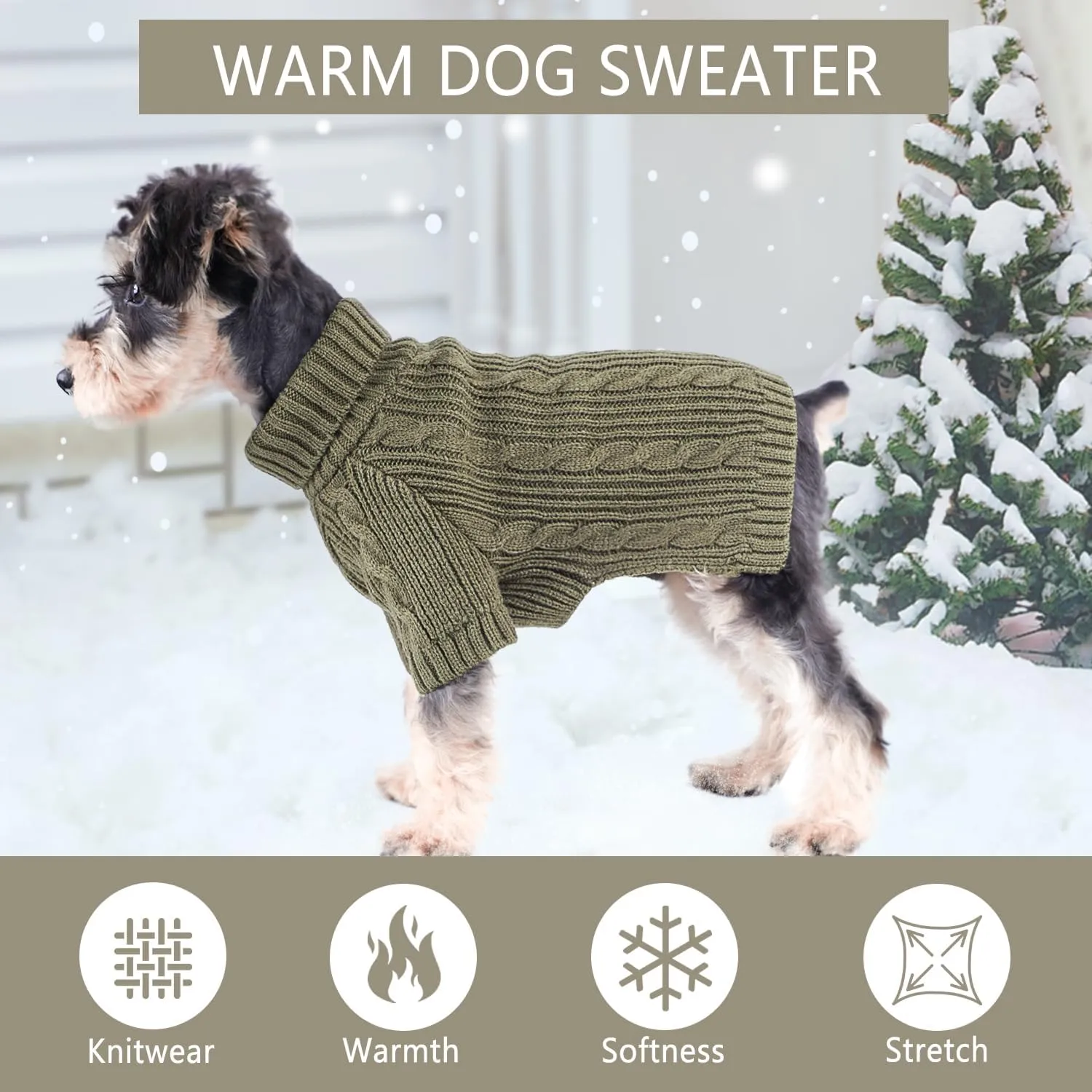 Turtleneck Dog Sweaters Dog Clothes for Small Dogs Dog Knitted Warm Sweater Puppy Cold Weather Clothes Small Dog Pullover Sweater Fall Winter Doggie Outfits Cat Apparel (Green, Medium)