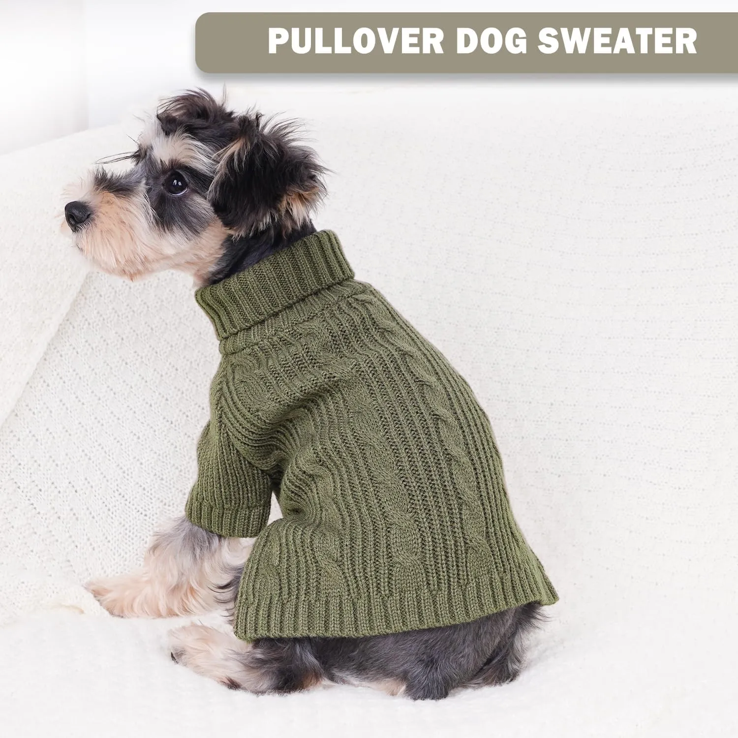 Turtleneck Dog Sweaters Dog Clothes for Small Dogs Dog Knitted Warm Sweater Puppy Cold Weather Clothes Small Dog Pullover Sweater Fall Winter Doggie Outfits Cat Apparel (Green, Medium)