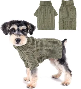 Turtleneck Dog Sweaters Dog Clothes for Small Dogs Dog Knitted Warm Sweater Puppy Cold Weather Clothes Small Dog Pullover Sweater Fall Winter Doggie Outfits Cat Apparel (Green, Medium)