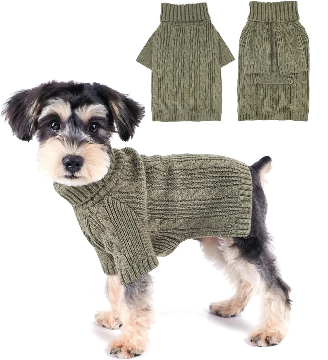 Turtleneck Dog Sweaters Dog Clothes for Small Dogs Dog Knitted Warm Sweater Puppy Cold Weather Clothes Small Dog Pullover Sweater Fall Winter Doggie Outfits Cat Apparel (Green, Medium)