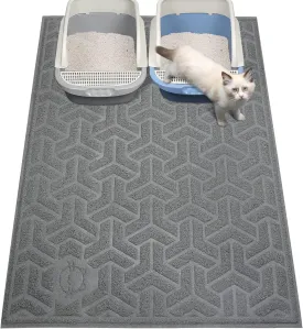 UPSKY Cat Litter Mat, Soft on Kitty Paws, Large Litter Box Mat 46" x 35", Scatter Control, Waterproof & Anti-Slip