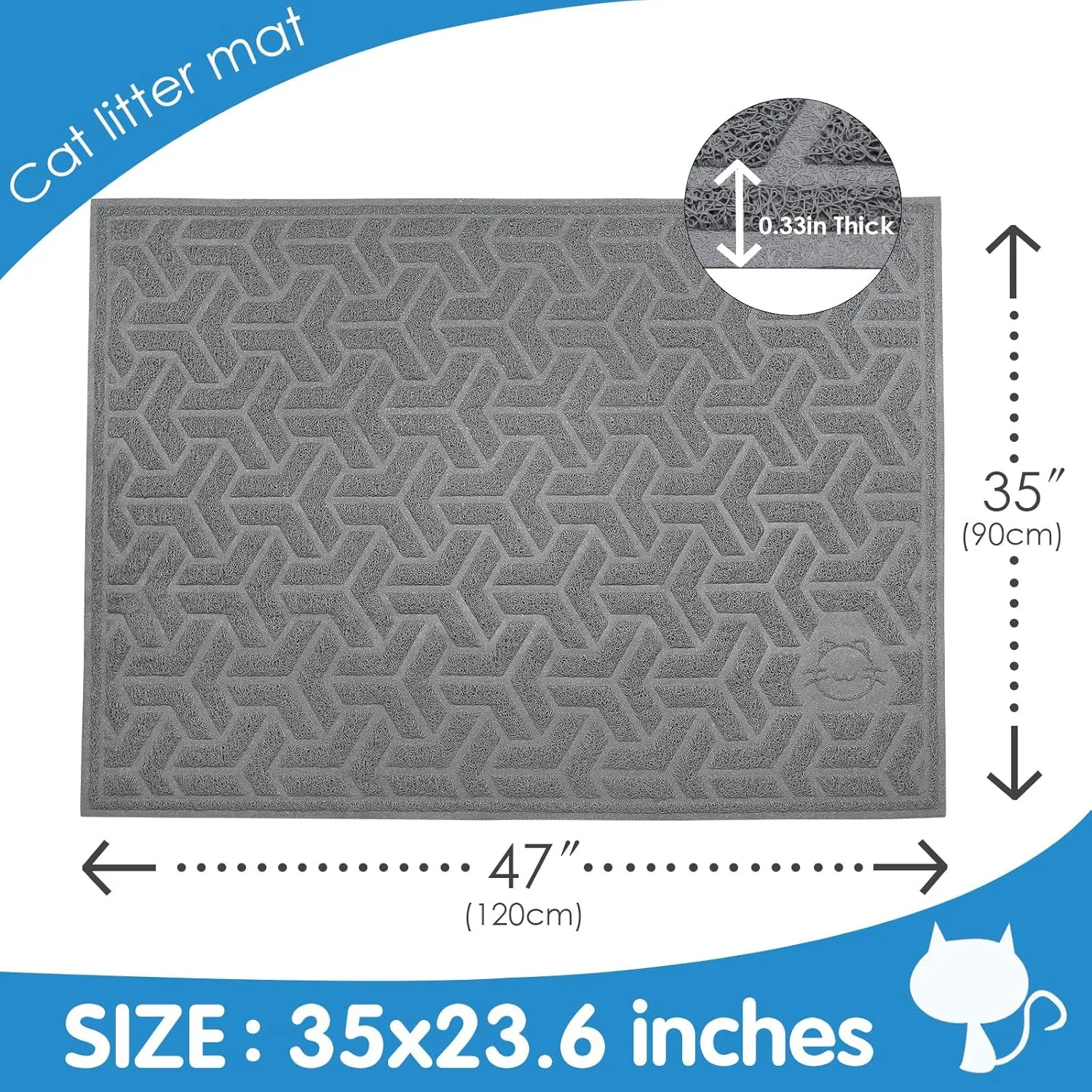 UPSKY Cat Litter Mat, Soft on Kitty Paws, Large Litter Box Mat 46" x 35", Scatter Control, Waterproof & Anti-Slip