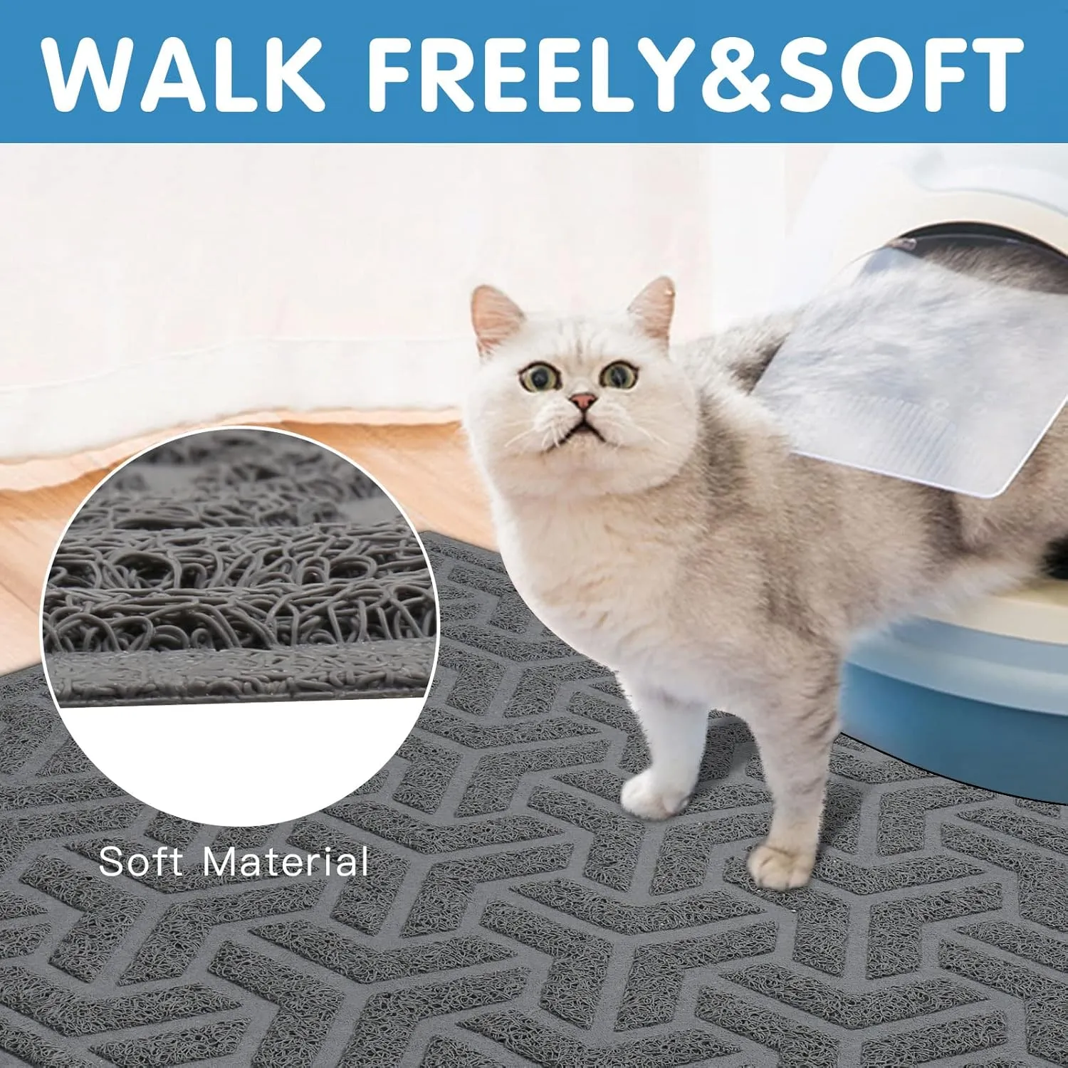 UPSKY Cat Litter Mat, Soft on Kitty Paws, Large Litter Box Mat 46" x 35", Scatter Control, Waterproof & Anti-Slip
