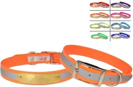 Warner Brand Reflective Dayglo Dog Collar Free Engraved Brass ID tag (Orange 19")