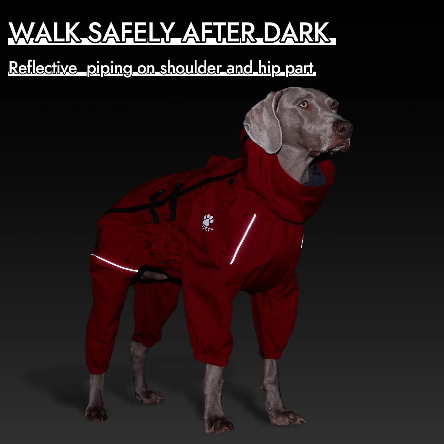 Waterproof Pet Raincoat, 4 Legs Design with Leash Hole and Reflective Strips, Lightweight Poncho for Small to Medium Dogs, Puppy Rain Jacket (Red, M)