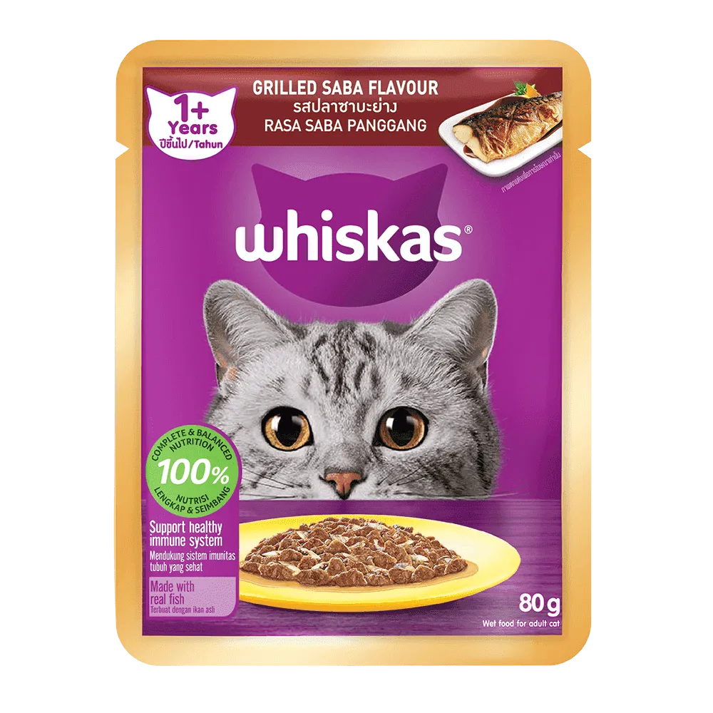 Whiskas Adult Cat (1  year) Pouch – Grilled Saba Flavor 85g