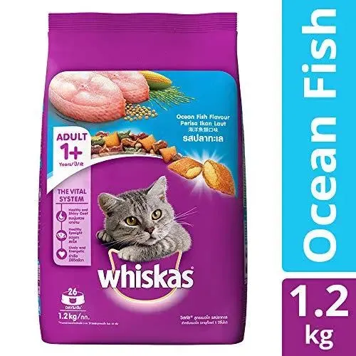 Whiskas Adult Dry Cat Food, Ocean Fish flavour – 1.2 kg Pack