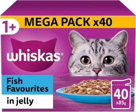 Whiskas | Wet Cat Food Pouches | Adult | Fish Favourites in Jelly - 40 x 85g