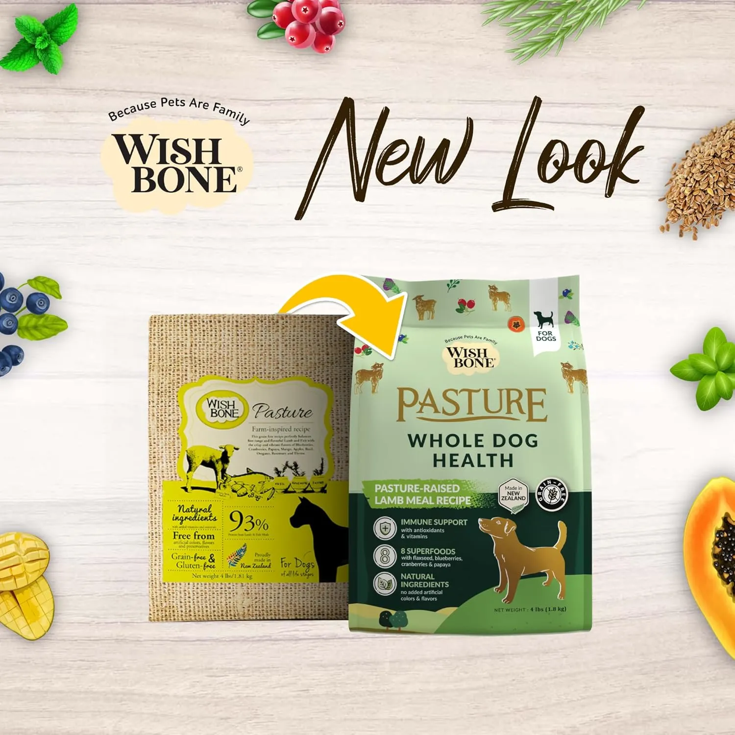 Wishbone Pasture New Zealand Lamb Dry Dog Food, Gluten-Free, Grain-Free Formula for Overall Pet Health - 4 lb