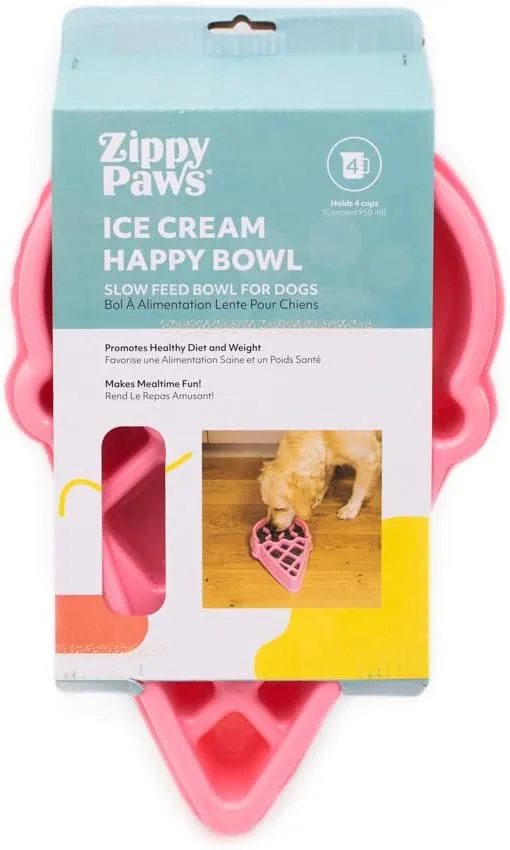 ZippyPaws - Happy Bowl - Slow Feeder Dog Bowl - Up to 10x Slower Eating - Dishwasher Safe, Non Slip - Ice Cream